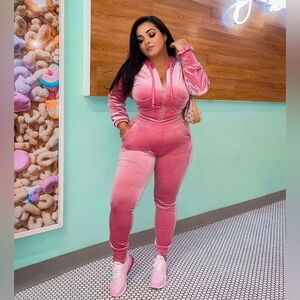 Women's Pink Velour Pants Set